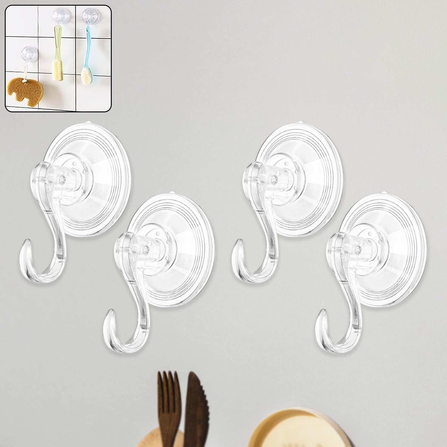 Plastic Suction Cup Hooks – Strong Hold & Reusable 4-Pc Set