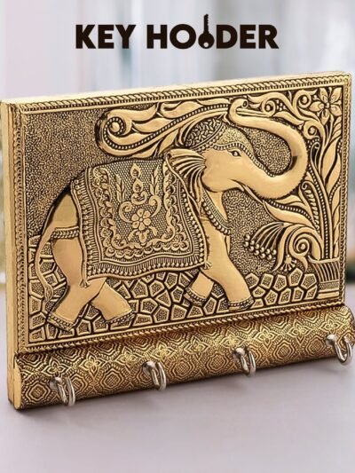 Elephant Key Holder – Wooden & Gold Wall Mount for Home | Styleva