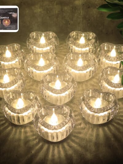 Heart-Shaped LED Flameless Candles – Set of 12 Elegant Lights