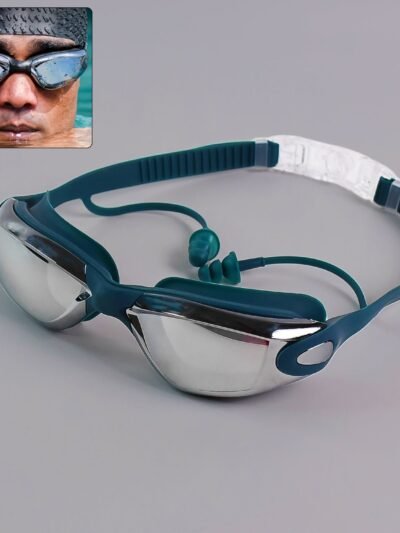 Anti-Fog Swimming Goggles – UV Protection with Mirrored Lenses & Earplugs