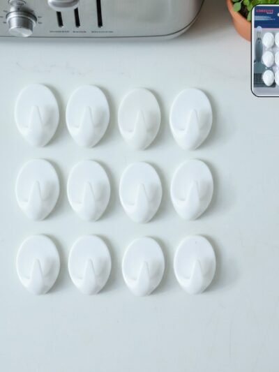 Self Adhesive Wall Hooks – Strong Hold, No Drilling (12 Pc)