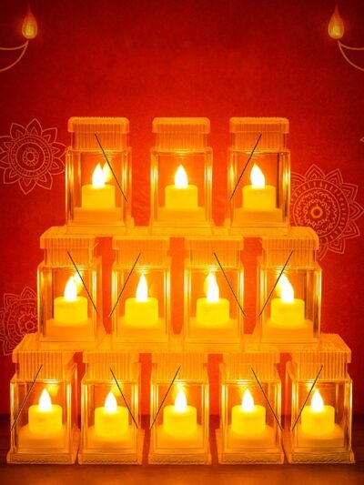 LED Storm Lantern Decorative Lights – Set of 12 Battery-Operated Flameless Lanterns