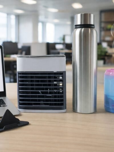 Office Essentials Combo Set – Mini Air Cooler & Water Bottles
