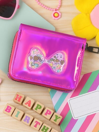 Kids Wallet – Vibrant Holographic Zip Closure with Glitter Bow