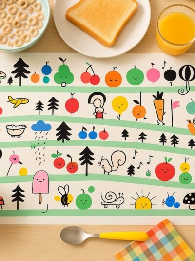 Kids Placemat Set – Colorful Cartoon Designs, Easy Clean