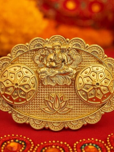 Ganesh Embossed Roli-Chawal Kumkum Chopra – Antique Gold Finish