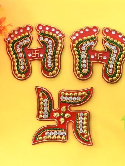 Laxmi Charan & Swastik Decorative Sticker Set – 3pc Festive Rangoli
