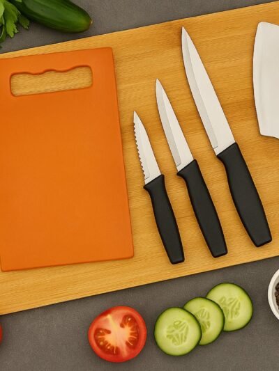 Kitchen Knife Set with Plastic Chopping Board – Pack of 5