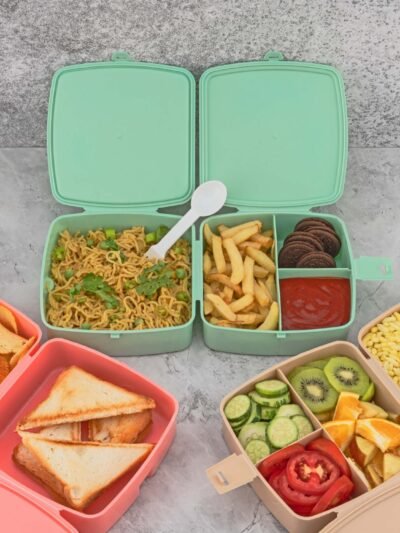 Double Layer Lunch Box – 4-Compartment Tiffin | Lunchie Bunchie