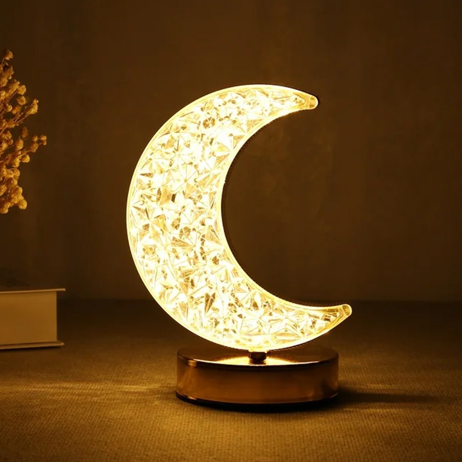 Moon Crystal Lamp – 3-Color Dimmable Touch Control | TinyTrendy