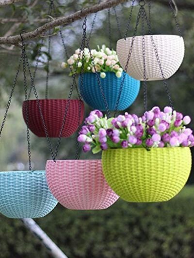 Hanging Flower Pot Set – Plastic Round Planters (6 Pcs) | Indo Glow