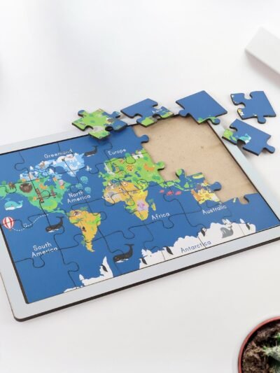 Wooden World Map Puzzle – Educational Geography Toy for Kids