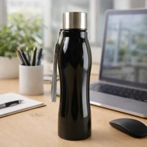 Stainless Steel Water Bottle – 600ml Leakproof with Carry Strap