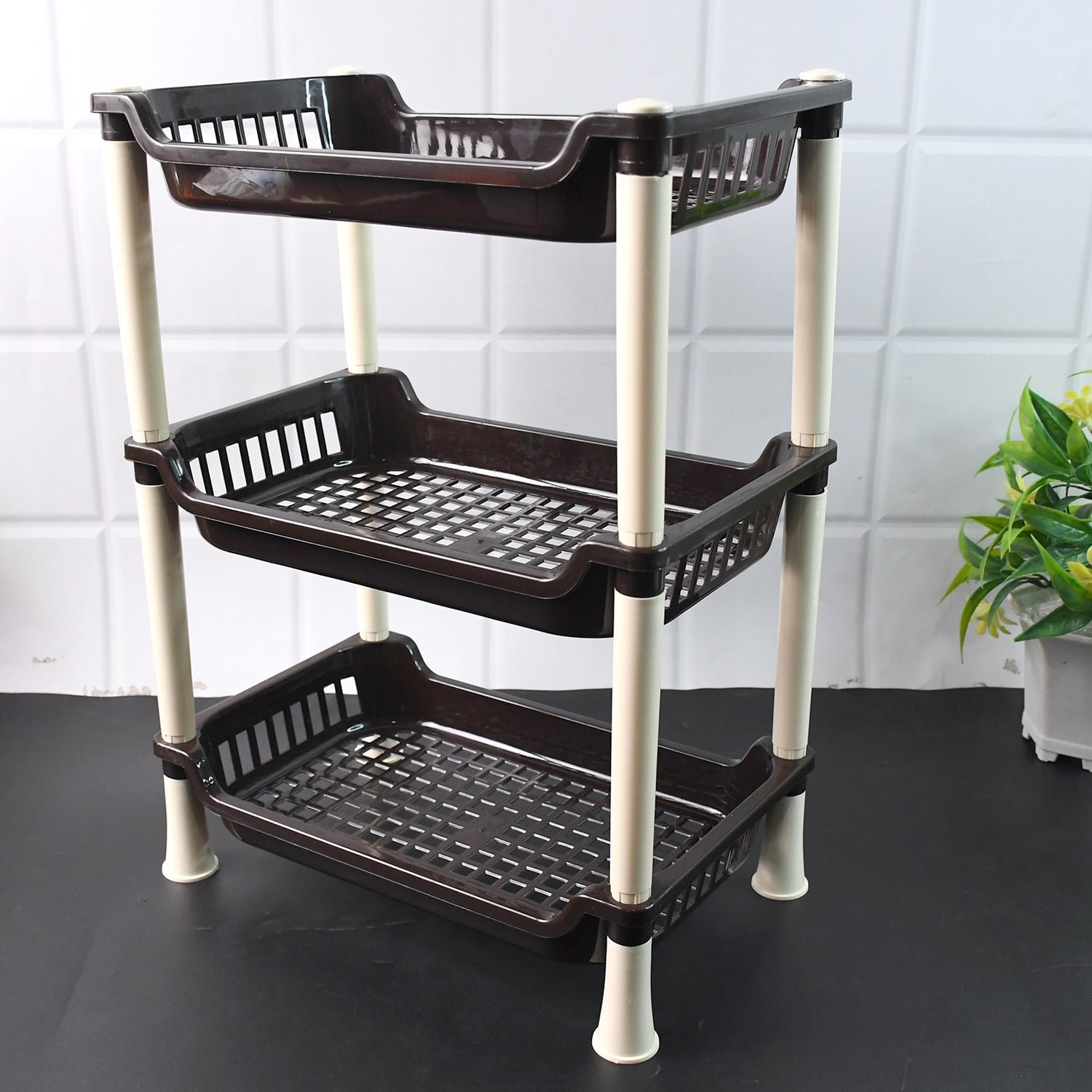 3-Tier Plastic Storage Rack – Durable & Space-Saving Organizer