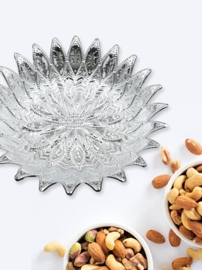 Silver Finish Serving Tray – Decorative Mukhwas & Dry Fruit Platter | Indo Glow
