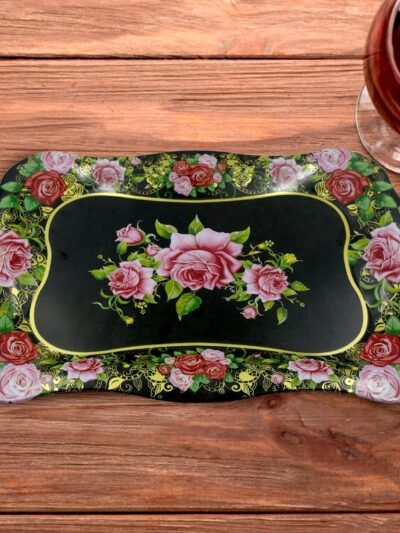 Stainless Steel Serving Tray – Floral Design, Durable | Tidy Table