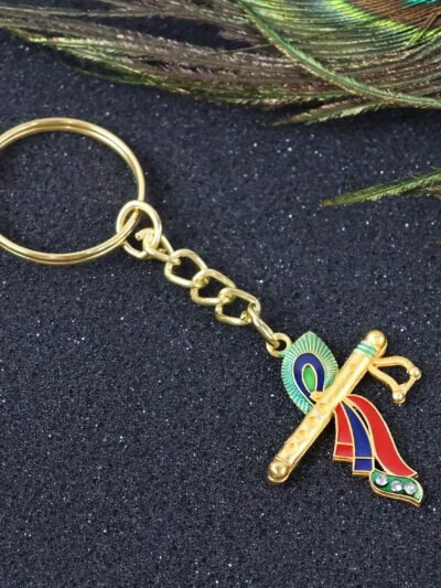 Krishna Flute Keychain – Durable Metal with Peacock Feather Design