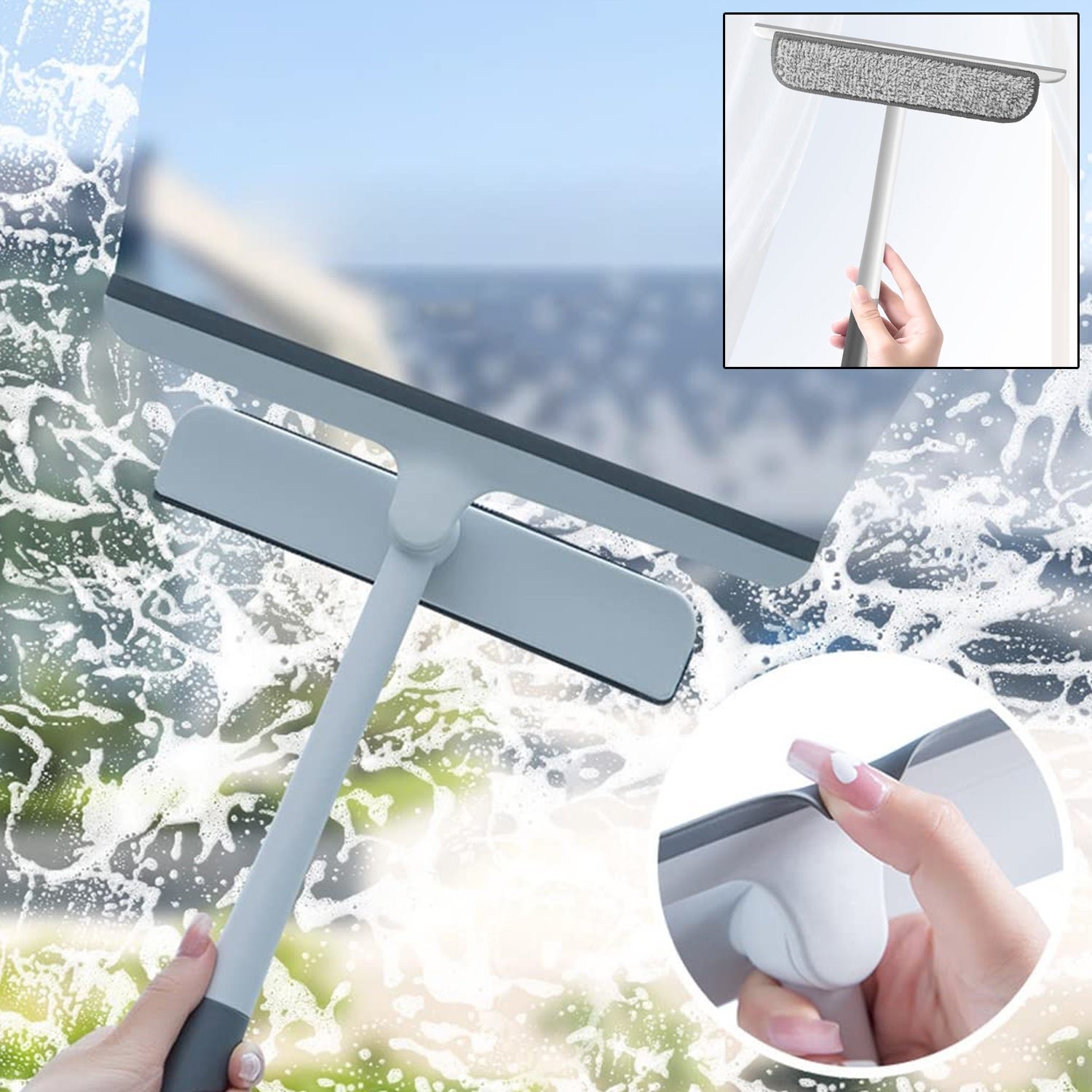 Window Glass Cleaning Wiper – 2-in-1 Microfiber & Silicone Blade