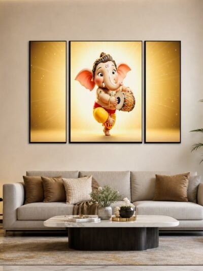 Ganesha Religious Wall Art � Vibrant 3 Panel MDF Frame