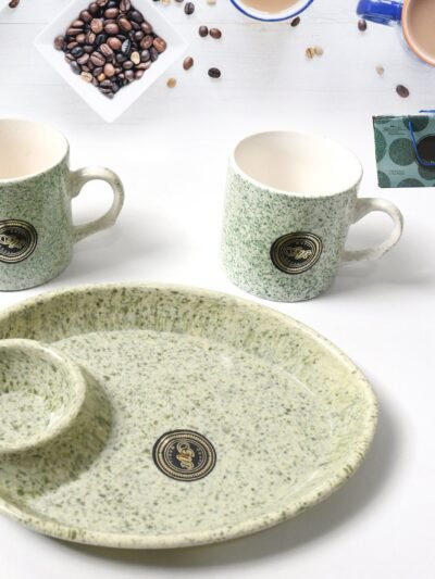 Ceramic Tea/Coffee Cup Set – 3-Piece with Platter | TableNest