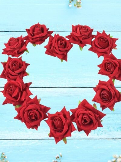Velvet Rose Hair Clip � Red Flower Design (12 Pcs) | Calm & Curl
