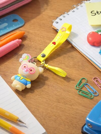 Teddy Bear Keychain – Cute Cartoon Bag Charm with Love Strap