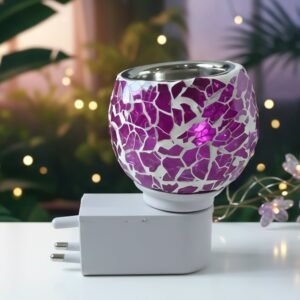 Plug-In Aroma Diffuser Lamp – Purple Mosaic Glass Night Light
