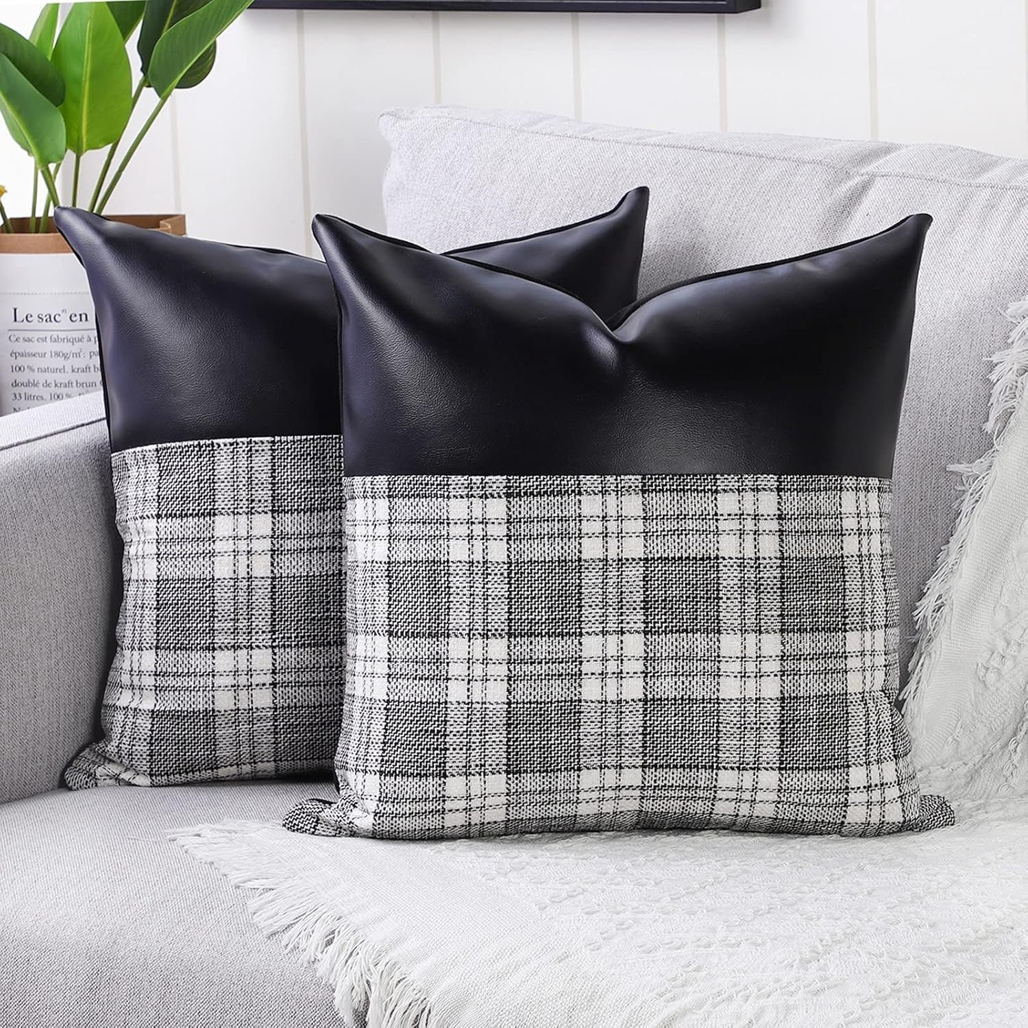Leather & Cotton Pillow Covers – 23x22 Inch Set of 2 | Styleva