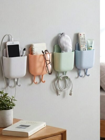 Plastic Wall Mounted Mobile Charging Holder Set – Space Saving 4 Pc
