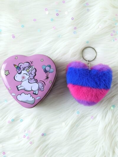Heart Shape Gift Box & Plush Keychain – Cute 2-Piece Gift Set