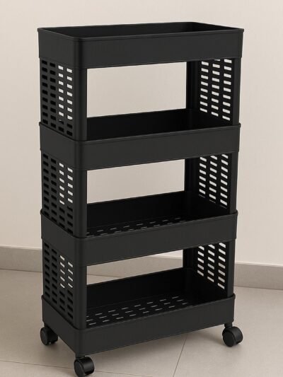 Plastic Storage Rack – 4-Layer Utility Trolley with Wheels | Organivo