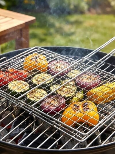 Heavy-Duty Stainless Steel BBQ Grill Basket � Long Handle & Durable Construction