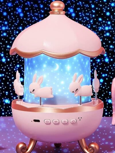 LED Rotating Night Light – Bunny Carousel with Starry Projection
