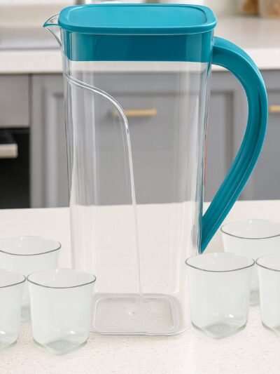 Plastic Jug with 6 Glass Set – 1.5L Unbreakable & Elegant
