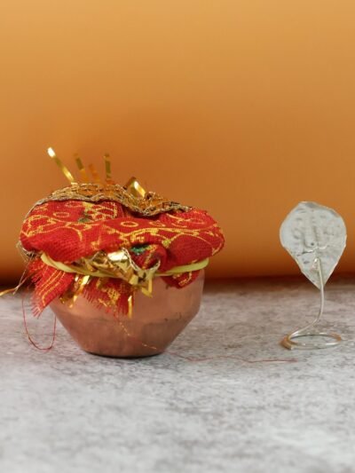 Mini Kalash Pooja Set – Decorative Copper-Style with Cloth Cover