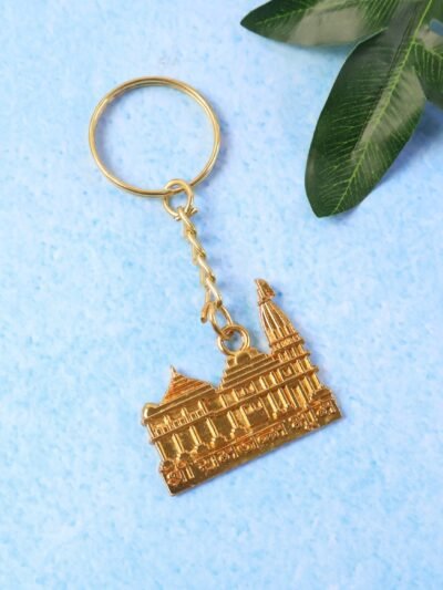 Ram Mandir Keychain – Premium Golden Metal Devotional Accessory
