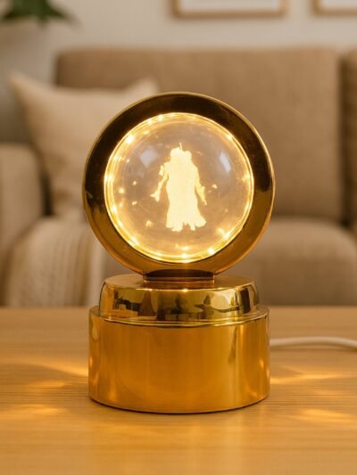 Radhe Krishna Crystal Ball Night Light – 360° Rotating LED Lamp