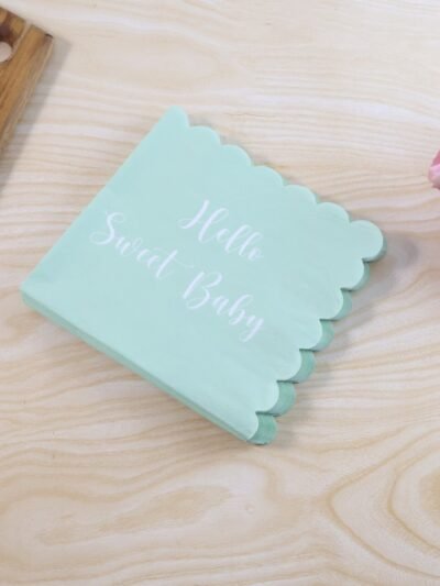 Hello Sweet Baby Party Paper Napkins – Soft Mint Green 24 Pc