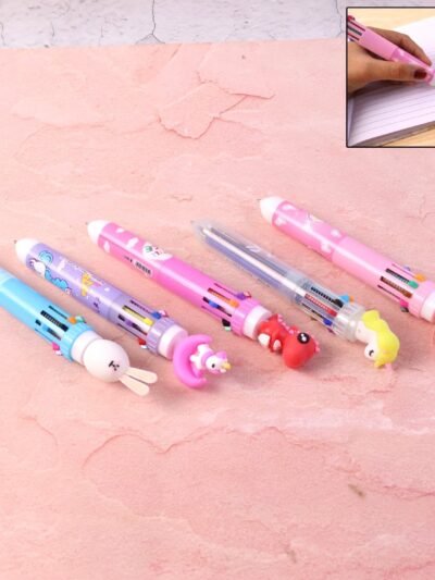 10-in-1 Multicolor Ball Pen – Smooth Writing with Cute Character Design