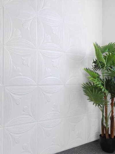 3D Foam Wallpaper Panels – White Floral Embossed Design