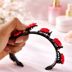 Decorative Floral Headband with Built-In Mini Claw Clips – Stylish and Secure