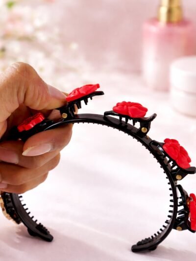 Decorative Floral Headband with Built-In Mini Claw Clips – Stylish and Secure