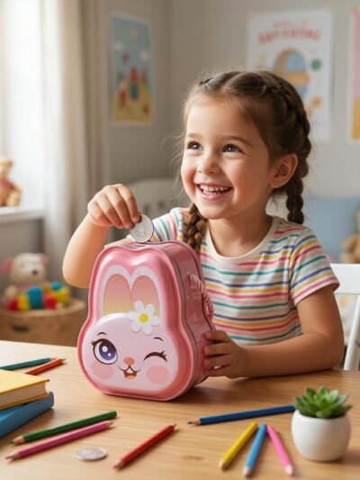 Kids Safe Lockable Bunny Piggy Bank � Fun & Durable Savings Toy