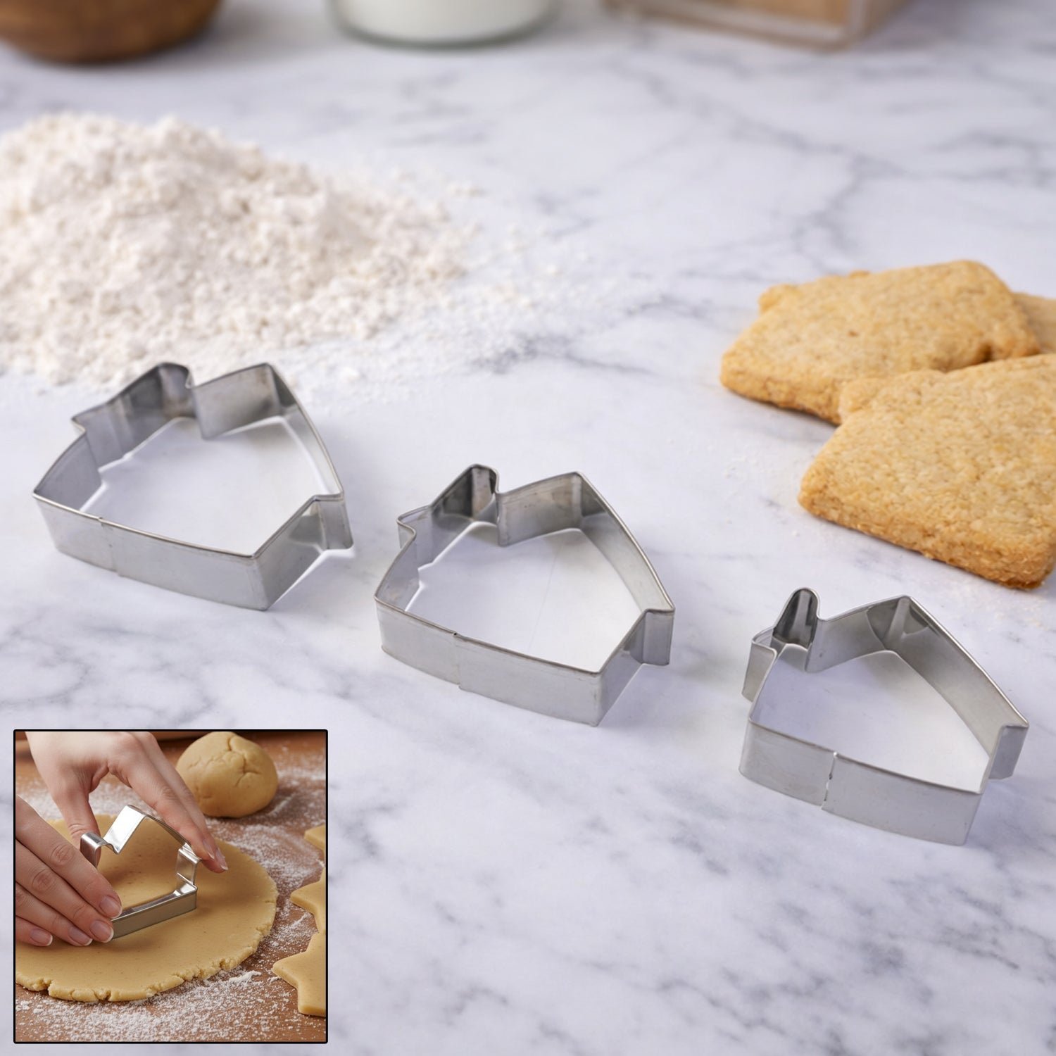 Stainless Steel House Shape Cookie Cutter Set � 3 Durable Baking Molds