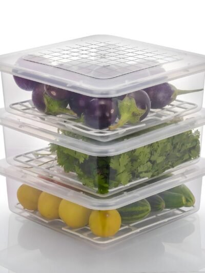 Plastic Food Storage Containers – Set of 3 with Drain Tray | Organivo