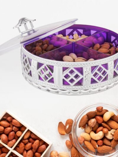 Silver Dry Fruit Box – 4-Section Round Multipurpose Gift | Tidy Table