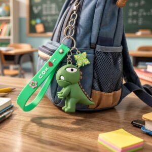Dinosaur Cartoon Keychain – Durable Silicone Strap Charm