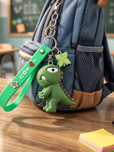 Dinosaur Cartoon Keychain – Durable Silicone Strap Charm