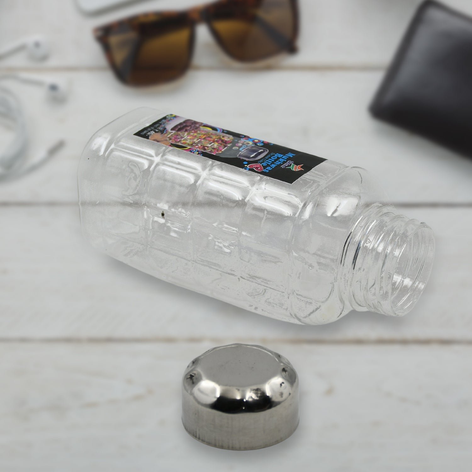 Mukhwas Bottle – Transparent Plastic with Steel Cap | Velvet Wheels
