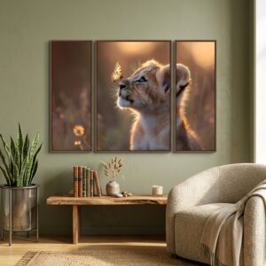 Lion Cub Wall Art � Vibrant 3-Panel MDF Wall Decor